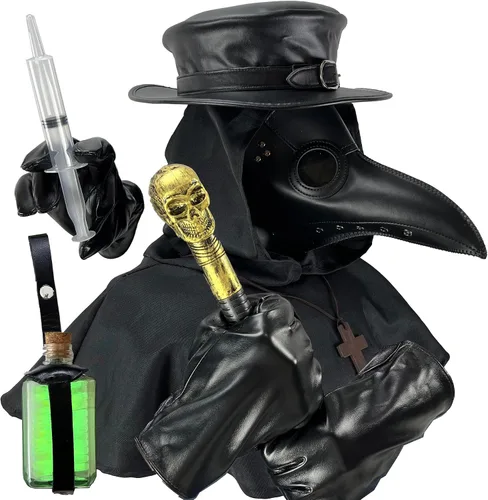 Vista 2 de Absolute Vibe Plague Doctor Mask and Hat Combo Set Halloween Costume Steampunk Cosplay Props for men women adult kids teen