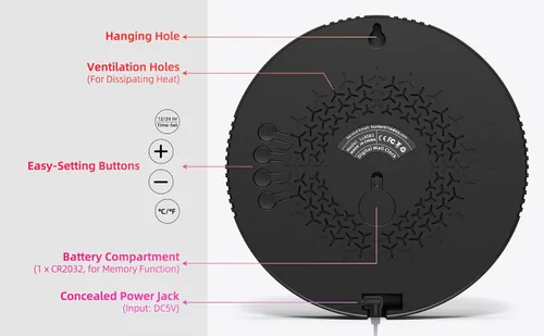 Vista 4 de Reloj de pared digital con pantalla LED grande, fecha, temperatura, brillo automático Pequeño reloj [ENCHUFE] Reloj de pared eléctrico moderno
