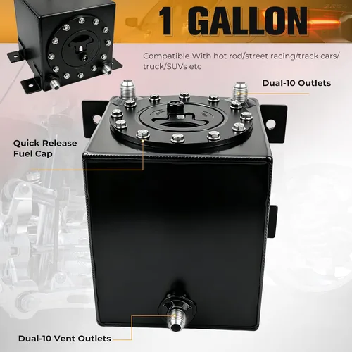Vista 6 de Tanque universal de celda de combustible de 1 galón 4L con tapa y remitente de nivel de aluminio pulido negro