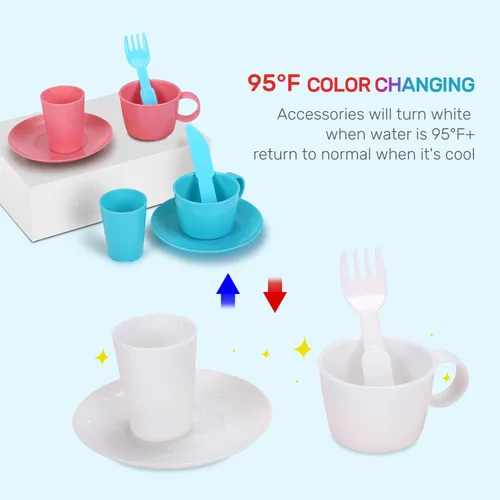 Vista 2 de CUTE STONE Juguetes para fregadero de cocina que cambian de color con agua corriente, juego de juguetes de cocina para niños con ollas y sartenes