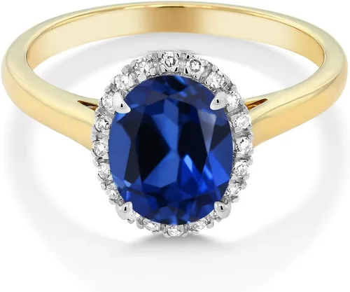 Vista 40 de Gem Stone King Anillo de compromiso ovalado de oro amarillo de 10 quilates con piedra natal y halo de diamantes Ovalado de 0.354 x 0.276 in