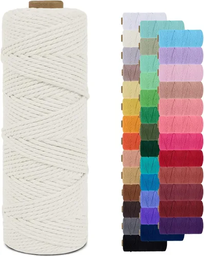 Vista 84 de Cordón de macramé de 0.079 pulgadas, cuerda de algodón natural de 109 yardas, hilo de cuerda de macramé para manualidades, ganchos de pared