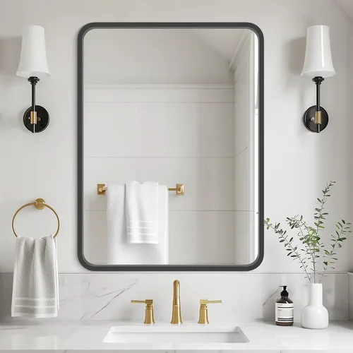 Vista 15 de WallBeyond - Espejo de madera de 18x24 pulgadas para baño, espejo de pared con marco de madera estilo granja, espejo rectangular montado en la pared