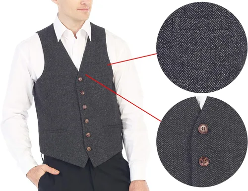 Vista 5 de Gioberti Chaleco de tweed formal de 6 botones para hombres
