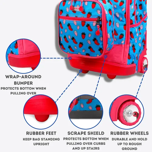 Vista 4 de J World New York Mochila con ruedas Duo para niños con juego de lonchera, Strawberry, talla única , Duo Kids - Mochila con ruedas y lonchera
