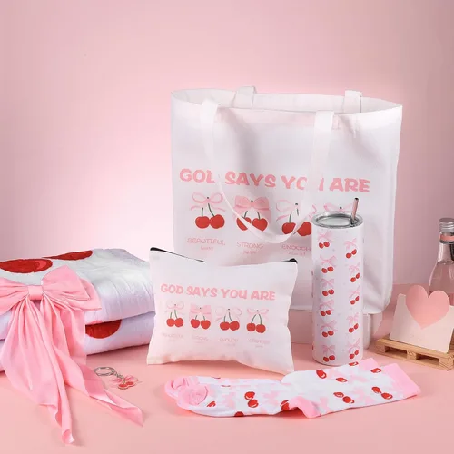 Vista 3 de Regalos de lazo rosa para mujeres, regalos de coqueta para niñas adolescentes, bonita canasta de regalo de lazo de cereza, ideas de regalo