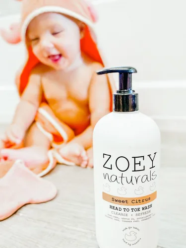Vista 3 de Zoey Naturals Sweet Citrus Baby Wash & Shampoo, hecho para pieles sensibles, sin lágrimas, sin parabenos, todo natural, fabricado en los Estados
