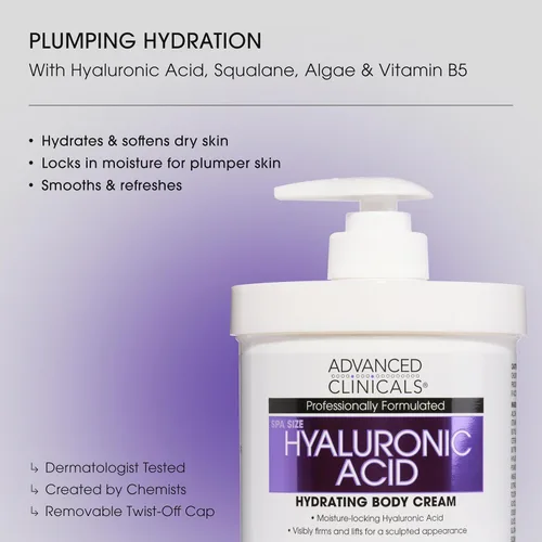Vista 2 de Advanced Clinicals - Crema con ácido hialurónico, loción hidratante para el cuidado de la piel de cara, cuerpo y manos. Loción reafirmante