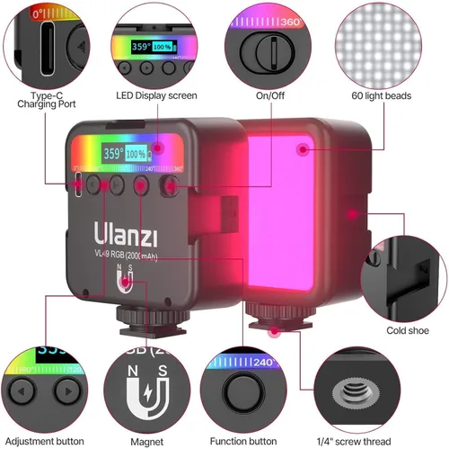 Vista 3 de ULANZI Luces de video RGB VL49 + linda luz impermeable LITE de ULANZI