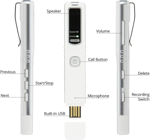 Vista 3 de Dispositivo RecorderGear PR200 de grabación de llamadas de teléfonos celulares iPhone y Android por Bluetooth