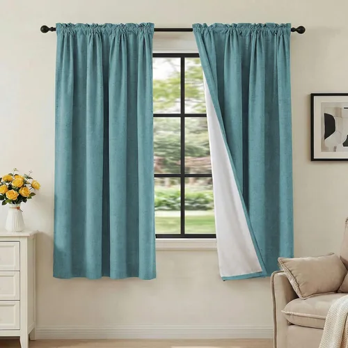 Vista 105 de H.VERSAILTEX Cortinas 100% opacas con aspecto de lino para dormitorio, bloqueo de luz completa, bolsillo para barra, cortinas de ventana gruesas