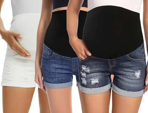 Vista 10 de Foucome Pantalones cortos de mezclilla de maternidad con dobladillo 135 azul oscuro