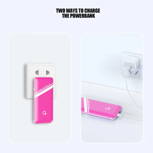 Vista 5 de Cargador portátil Q Slim de 10000 mAh, batería externa de 4 salidas con enchufe de pared de CA integrado, micro USB C, tres cables compatibles