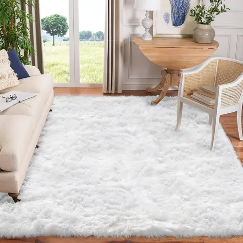 Vista 97 de Goolela Alfombra esponjosa de piel sintética para dormitorio, color marrón claro beige, 2 x 3 pies, alfombra de piel de oveja peluda y difusa