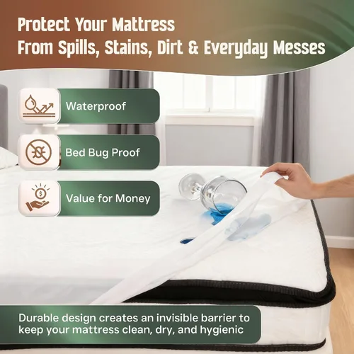 Vista 3 de Mars Wellness Protector y funda de colchón de vinilo impermeable, sábana bajera de color blanco, 1 paquete de 1 Funda de colchón de plástico, 1
