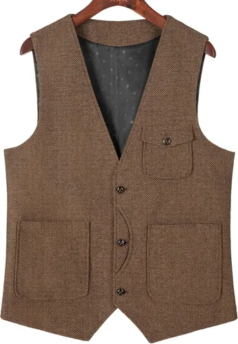 Vista 5 de Chalecos casuales para hombre, chalecos de tweed, chaleco vintage retro de espiga