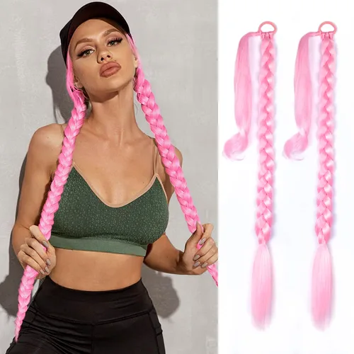 Vista 24 de Paquete de 2 extensiones de cola de caballo trenzada con lazo elástico, lacio, elegante envolvente, extensiones de cola de caballo de 26 pulgadas