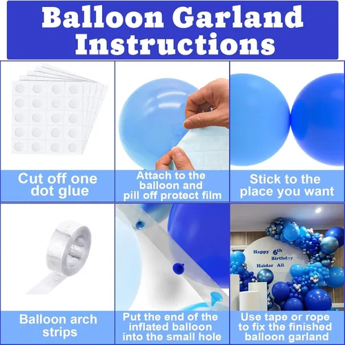 Vista 5 de NISOCY Kit de arco de guirnalda de 124 globos azules, 18, 12, 10 y 5 pulgadas, color azul claro, azul real, azul metálico, globos para baby shower
