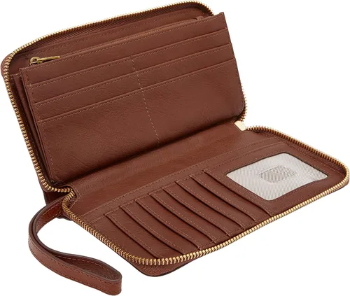Vista 6 de Fossil Liza - Cartera de cuero con cremallera alrededor para mujer con correa retráctil para la muñeca