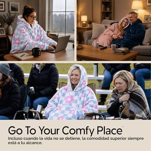 Vista 4 de THE COMFY Original Shark Tank Patented Sherpa Wearable Blanket Hoodie Flor a cuadros Original