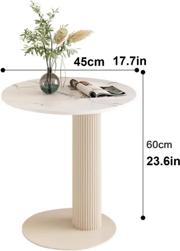 Vista 2 de Sude Table Mesa auxiliar auxiliar para sala de estar, mesa auxiliar con patrón de mármol, la parte superior redonda es fácil de montar, fácil