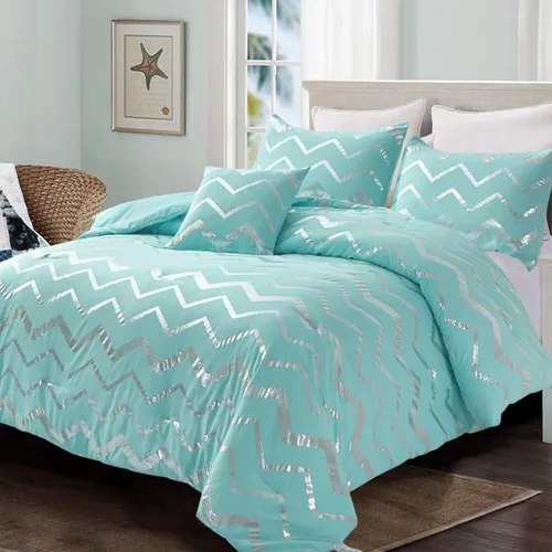 Vista 8 de Menghomeus Juego de edredón azul/plateado tamaño Twin/Twin XL, estampado metálico con purpurina, edredón de cama bonito y brillante, juegos de ropa