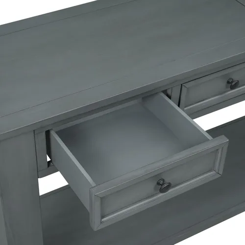 Vista 7 de Merax Mesa consola de 63 pulgadas con 4 cajones, mesa de entrada de 2 niveles con estante de almacenamiento, mesa de sofá larga para entrada, Azul