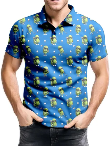 Vista 102 de Camisa de golf de los años 80 para hombre, ajuste seco, manga corta, estampada, divertidas, camisas de golf de los años 90 para hombre