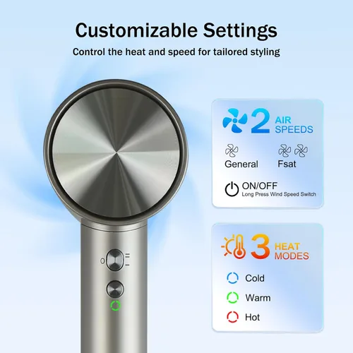 Vista 4 de Secador de pelo iónico profesional para mujeres, 115000 RPM Secador portátil de alta velocidad para hombres. Secador de pelo silencioso y ligero