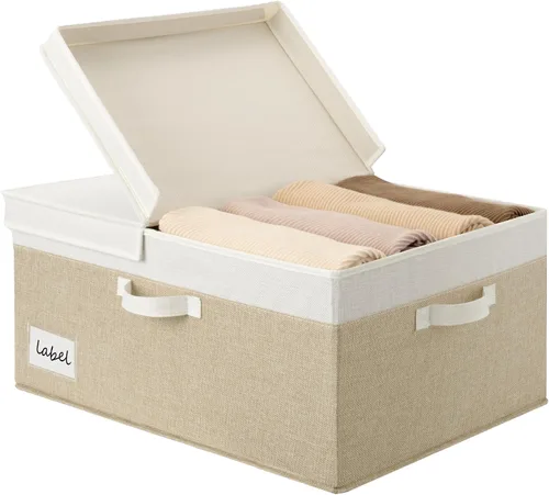 Vista 16 de GRANNY SAYS Contenedor de almacenamiento negro con tapa, organizadores de armario de tela y cestas de almacenamiento, caja de almacenamiento extra