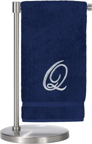 Vista 101 de Script R - Toalla de baño con monograma, regalo personalizado, 27 x 54 pulgadas, juego de 1 toalla bordada con texto dorado, 100% algodón turco Navy