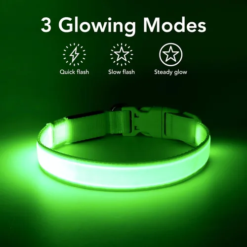 Vista 3 de Collar de perro con luz LED, recargable por USB, tamaño ajustable, correas de nailon TPU resistentes, collares básicos de seguridad para perros