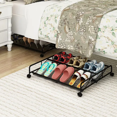 Vista 2 de Organizador de almacenamiento de zapatos debajo de la cama, contenedores de almacenamiento de malla metálica debajo de la cama con ruedas