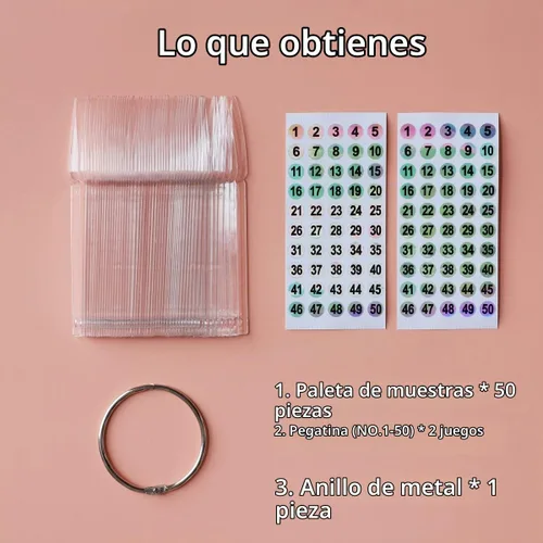 Vista 2 de 50 unidades de palos de muestras de uñas con calcomanías de números, para exhibición de color de uñas, puntas de aguja transparentes, con anillo