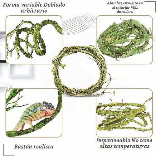Vista 4 de Hamiledyi Plantas Artificiales para Reptiles, Vid Trepadora Flexible de Selva para Terrario, Rama de Ramas de Plástico Flexibles con Hojas Colgantes