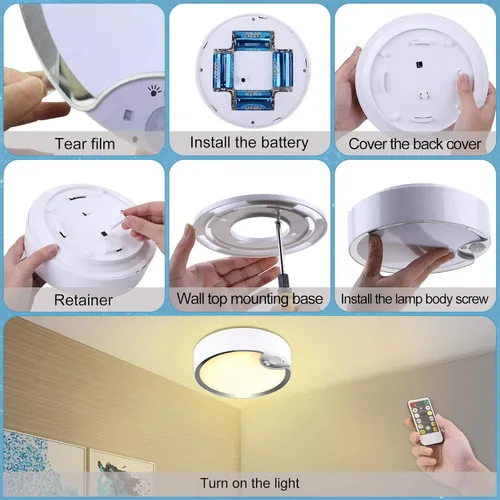 Vista 5 de Lightess Luces de techo LED con sensor de movimiento, funciona con pilas, moderna luz regulable con control remoto, para dormitorio, baño, armario