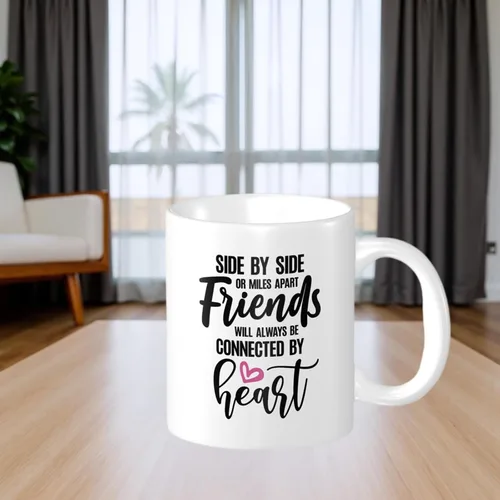 Vista 5 de Taza de café de regalo para mejores amigos, con texto en inglés "Friends Will Always Be Connected by Heart", para cumpleaños, Navidad y mejores