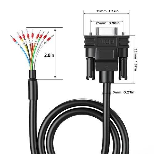 Vista 5 de Cable de extensión serie DB9 de 10 pies, DB9 hembra a cable desnudo con marcador de cable 26AWG, los 9 cables de núcleo equipados con tubos