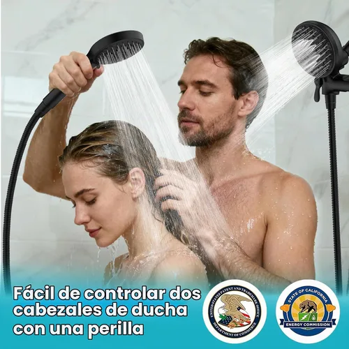 Vista 6 de FASDUNT Combo de cabezal de ducha de mano 2 en 1 doble con manguera de 80