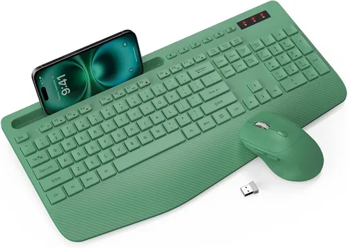 Vista 14 de Combo de teclado y mouse inalámbrico - Teclado ergonómico de tamaño completo con reposabrazos, soporte para teléfono, modo de suspensión, combo