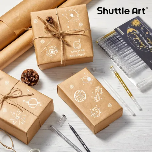 Vista 9 de Shuttle Art - Bolígrafos de colores, 22 tonos negro, blanco, gris y metálico, lindos bolígrafos para diario, 0.6mm de punta fina, bolígrafos de gel