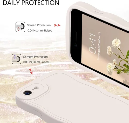 Vista 6 de GUAGUA Funda para iPhone SE 2022/2020, Funda para Teléfono iPhone 7/8 Diseño Lindo de Forma de Onda Rizada TPU Suave con Correa de Muñeca Soporte