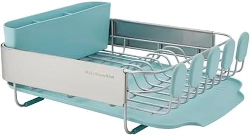 Vista 12 de KitchenAid Escurridor de platos compacto, que ahorra espacio, resistente al óxido con organizador de cubiertos extraíble y bandeja de escurrido Negro