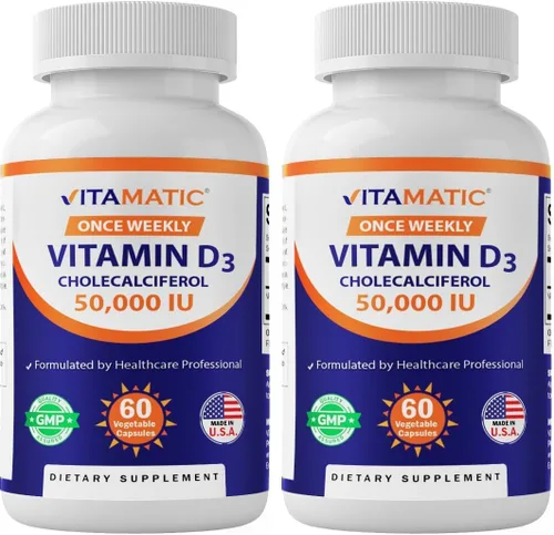 Vista 11 de Vitamatic 3 Pack Vitamina D3 50,000 UI (como colecalciferol), Dosis Semanal Única, 1250 mcg, 60 cápsulas vegetarianas Suministro para 1 año, Fórmula