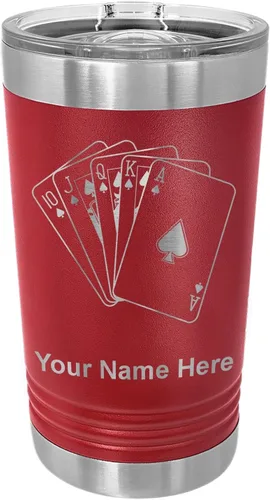 Vista 18 de LaserGram Vaso de pinta aislado al vacío de 16 onzas, tarjetas de póquer Royal Flush con grabado personalizado incluido (negro)