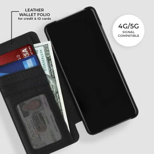 Vista 3 de Case-Mate - Funda de piel para Samsung Galaxy S20+ S20 Plus - Compatible con 5G - Capacidad para 4 tarjetas + dinero en efectivo - Cuero negro