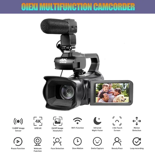 Vista 5 de Videocámara de video 4K UHD mejorada con micrófono, zoom digital de 18X, cámara de vlogging de enfoque automático para YouTube Antishake grabadora