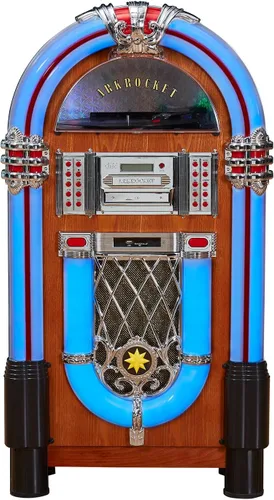 Vista 6 de Arkrocket Taurus II Jukebox Centro de entretenimiento de tamaño mediano Reproductor de discos de vinilo Bluetooth, tocadiscos Reproductor de CD