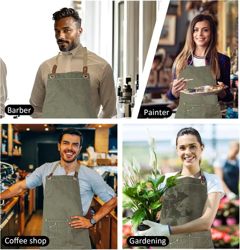 Vista 7 de MT WORLD Delantal de lona para hombre, delantales de cocina personalizados para hombres, delantal de cocina bordado, delantal de chef