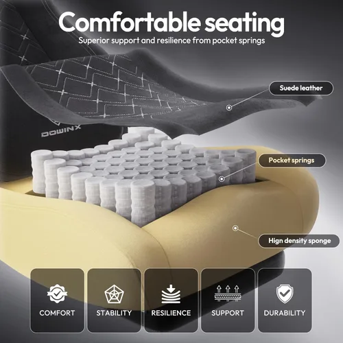 Vista 6 de Dowinx Silla de Juegos con Soporte Lumbar de Masaje con Calentamiento, Sillas de Tela Grandes y Altas para Adultos con Reposapiés, Silla de Juego